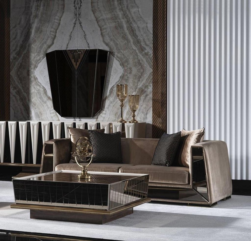 Elegantes braunes 3-Sitzer Sofa aus Textil mit Holzrahmen