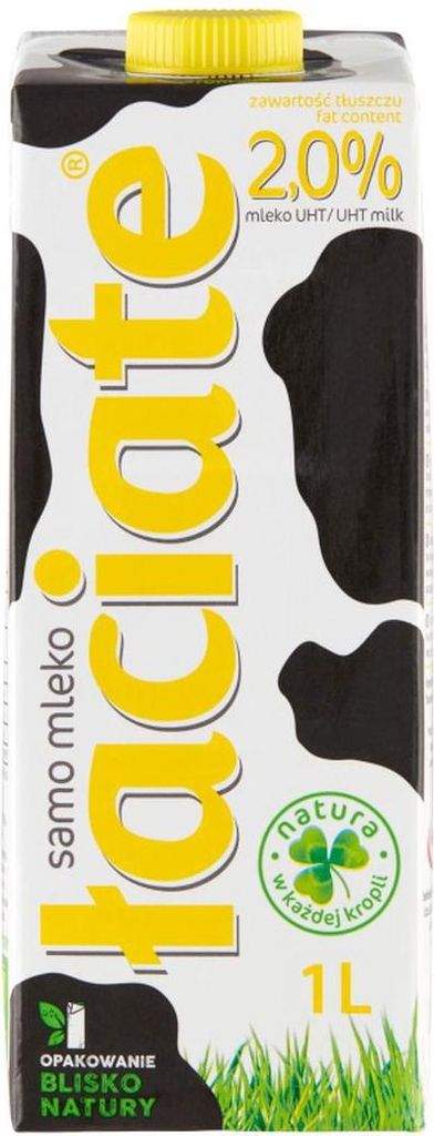 A carton of milk with a cow print design.