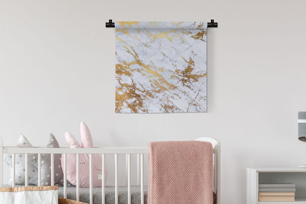 MuchoWow Wandteppich Wandbehang Marmor - Gold - Weiß 60x60 cm Tapisserie Dekoration Wandtuch - Dekorationen - Wand Decke