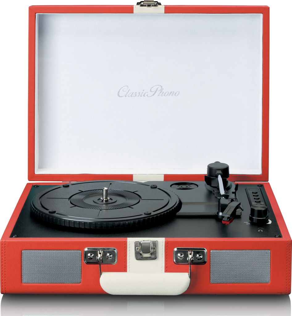 Classic Phono TT-110RDWH - Plattenspieler mit Bluetooth -Empfang und integrierten Lautsprechern - Rot/Weiß
