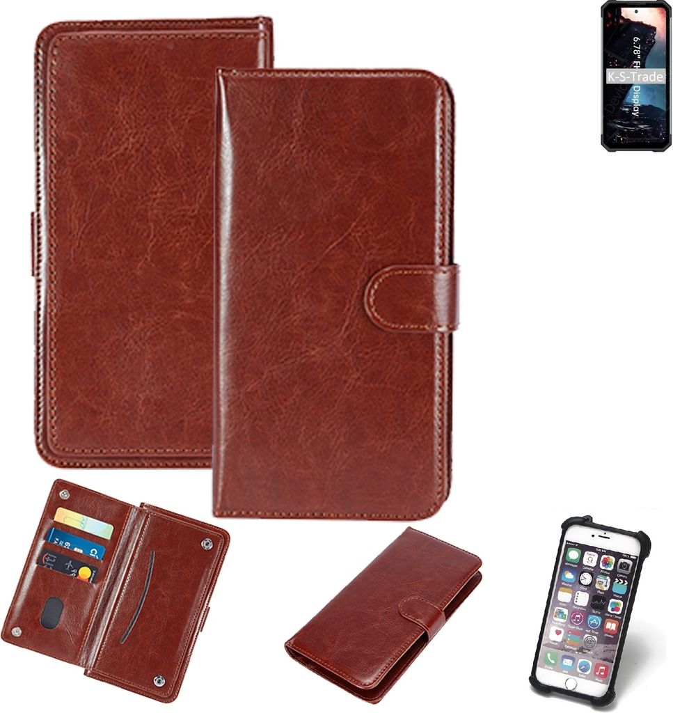 K-S-Trade 360° Hülle kompatibel mit Oukitel WP17 braun Kunstleder Case BookCase WalletCase Kunstlederederhülle Handyhülle, Rundumschutz Bumper