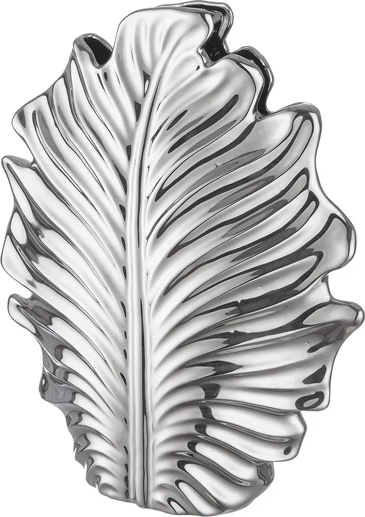 Grand vase décoratif Monstera en céramique argentée, hauteur 37,5 cm
