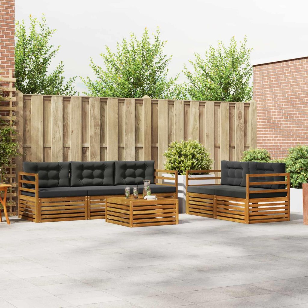 "Seasonal Sale"Outdoor-Sofagarnitur - CLORIS - Balkonmöbe/Sitzgruppe - mit Kissen 6 pcs - Moderne Design - Natur und Anthrazit - Gartensofas DEMö...