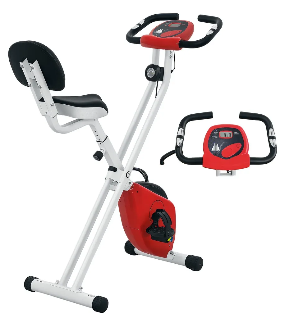 Vélo d'appartement pliable FFHandball rouge avec 8 niveaux de résistance