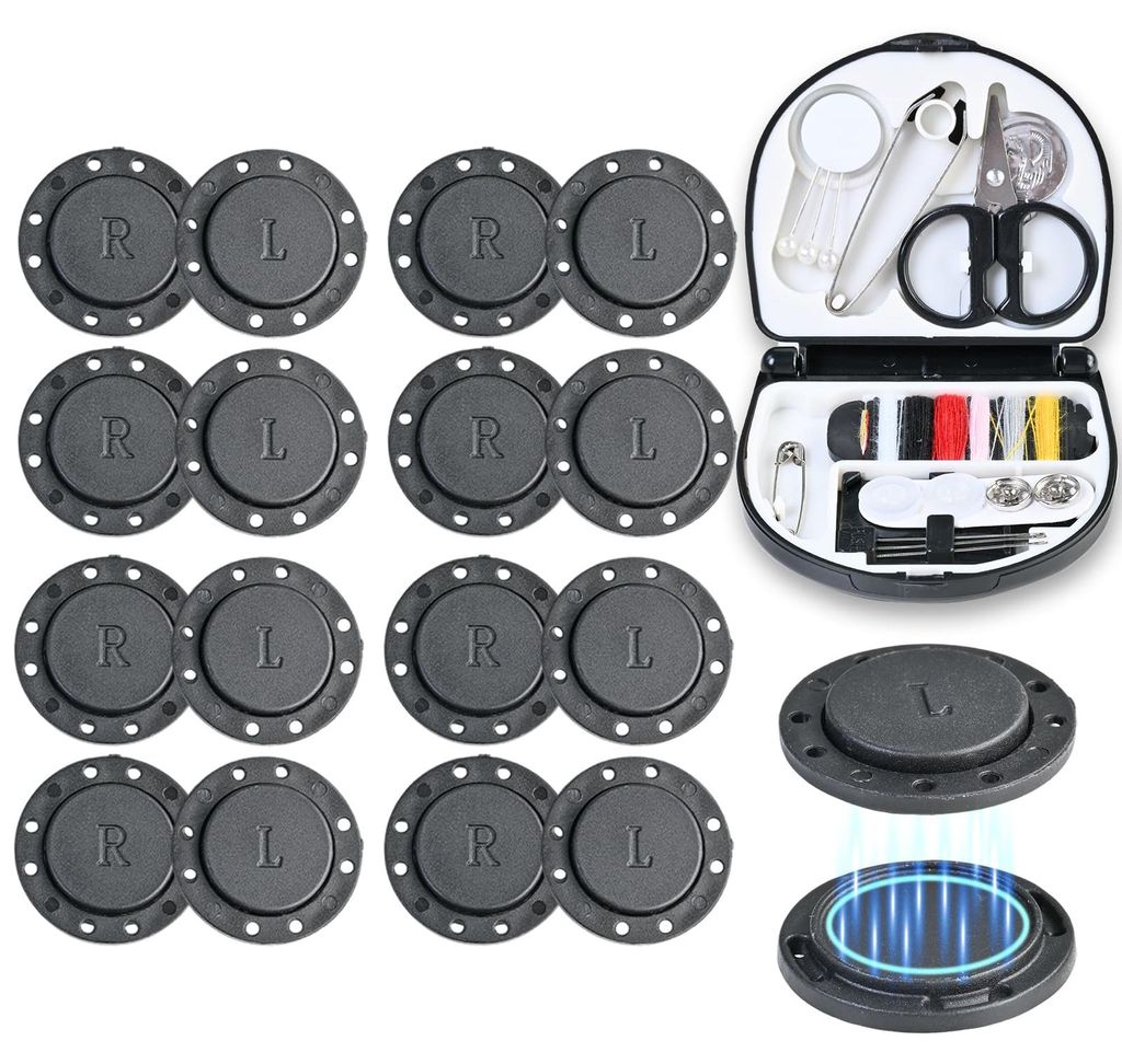 8 Paar magnetische Druckknöpfe, 26 mm, zum Aufnähen, starkes Magnetverschluss-Set mit Nähzubehör für Kleidung, Taschen und DIY-Projekte