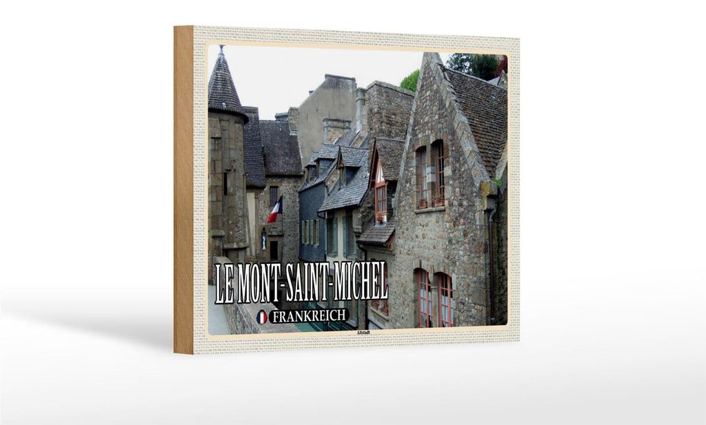 Holzschild Reise 18x12 cm Le Mont-Saint-Michel Frankreich Altstadt
