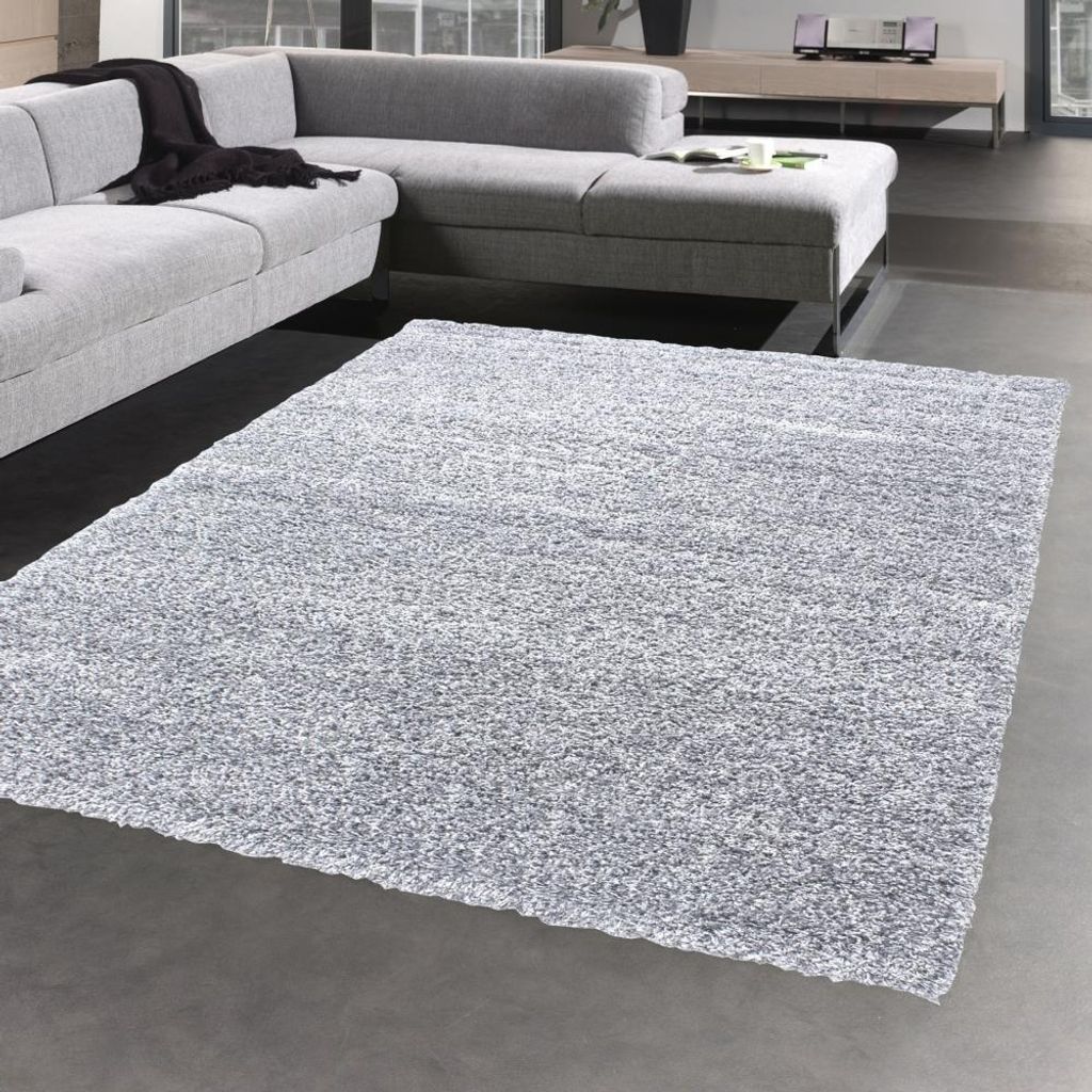 Moderno tappeto a pelo lungo in grigio argento – design Immagine del prodotto 