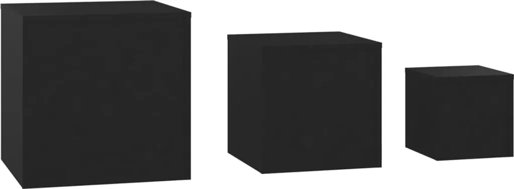 vidaXL Tables d'appoint 3 pcs en bois composite noir moderne chic