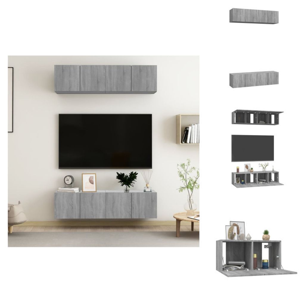 vidaXL TV-Wandschränke 4 Stk. Grau Sonoma 60x30x30 cm Holzwerkstoff - TV-Möbel