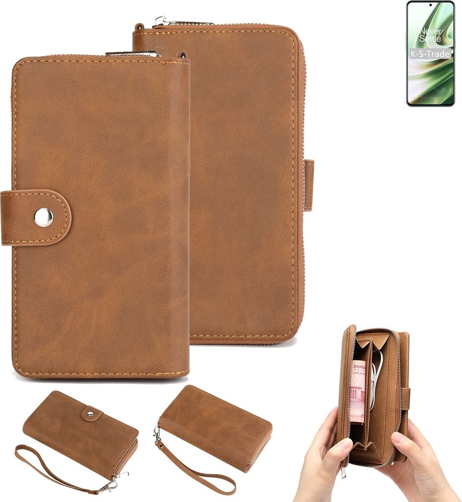 K-S-Trade Handyhülle Schutzhülle kompatibel mit OnePlus 10R 5G & Portemonnee Tasche Handytasche Case Etui Geldbörse Wallet braun (1x)