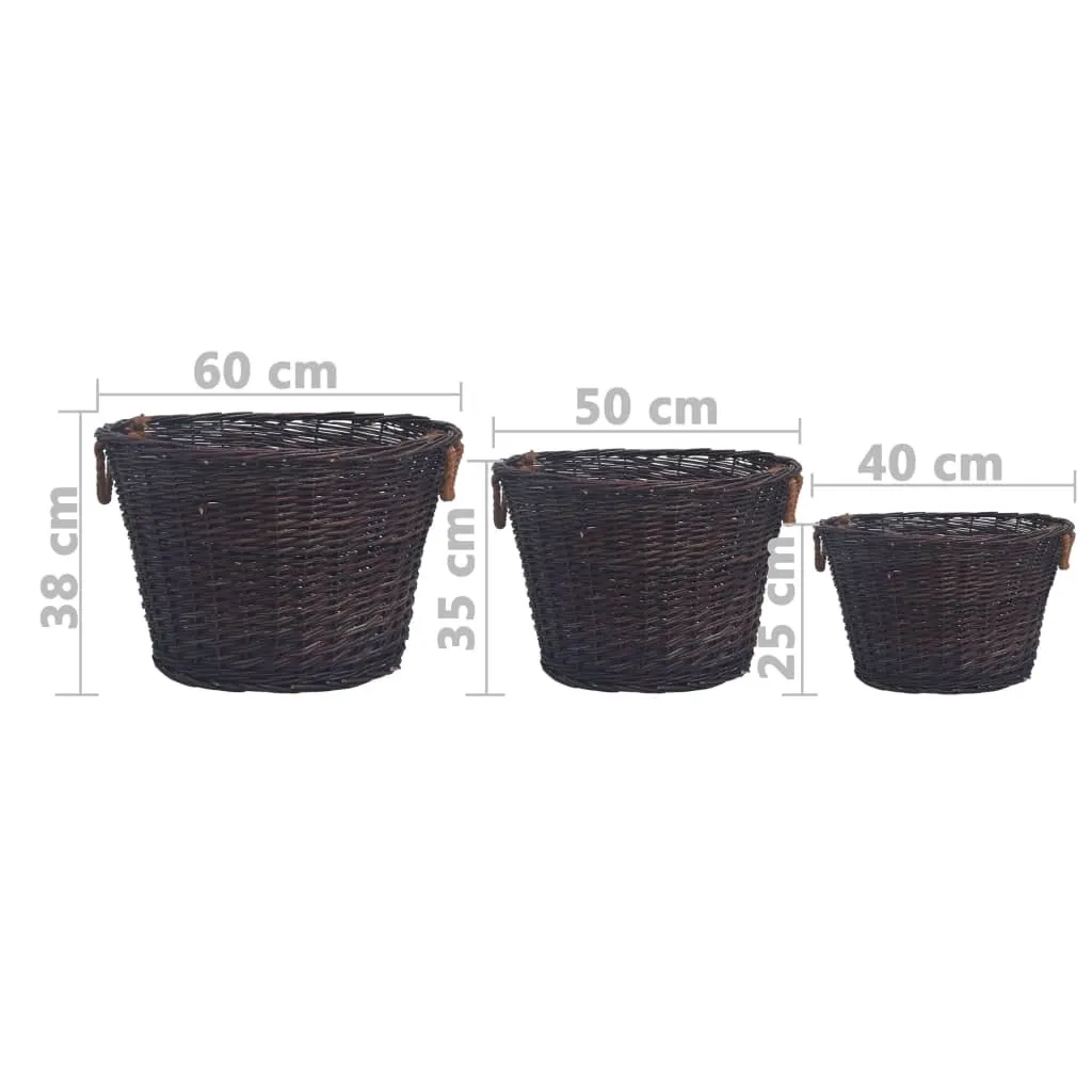 Set de 3 paniers à bois empilables en osier marron foncé pour cheminée - 8
