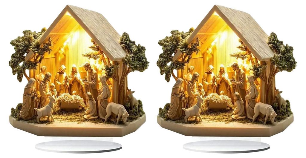 2D-Weihnachtskrippe, flach, Tischdekoration aus Acryl, für christliche Tisch-, Regal-, Kaminsims-, Schlafzimmer-, Wohnzimmer- und Bürodekoration