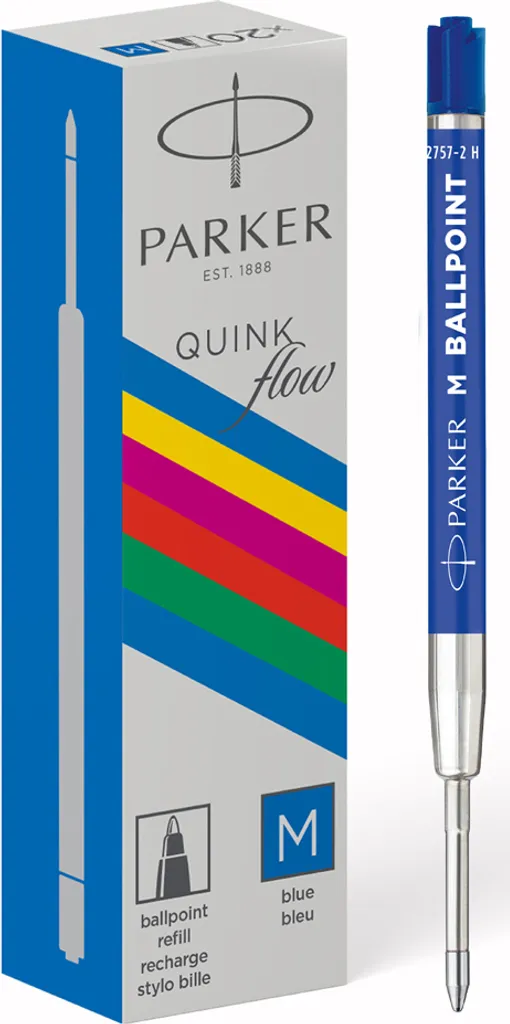 Recharge pour Stylo Bille Parker Bleue - Mine de Rechange QUINKflow M