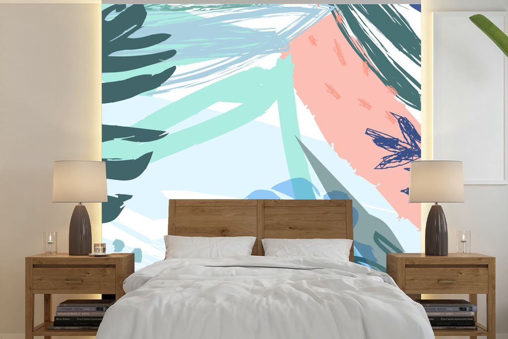 MuchoWow Fototapete für Wohnzimmer oder Schlafzimmer Wandtapete Vinyl Motivtapete Sommer - Blau - Grün - 350x350 cm - Schlafzimmertapete