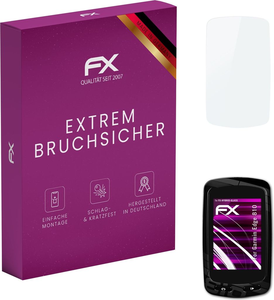 atFoliX FX-Hybrid-Glass Displayfolie kompatibel mit Garmin Edge 810 Glasfolie