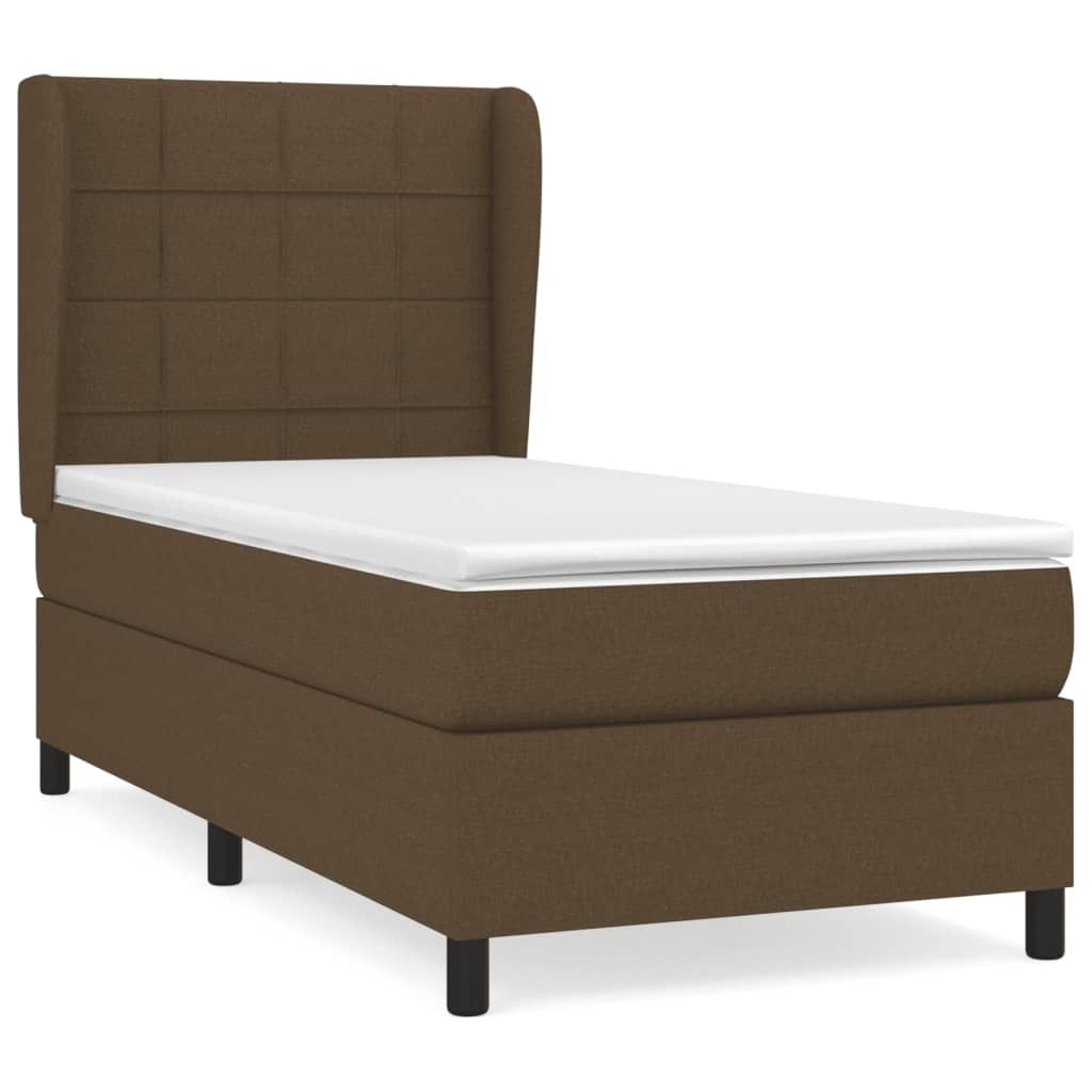 "SALE 2026" Boxspringbett Einzelbett - Gästezimmer - mit Matratze Dunkelbraun 90x200 cm Stoff - Polsterbett Klassische Betten DE1569425