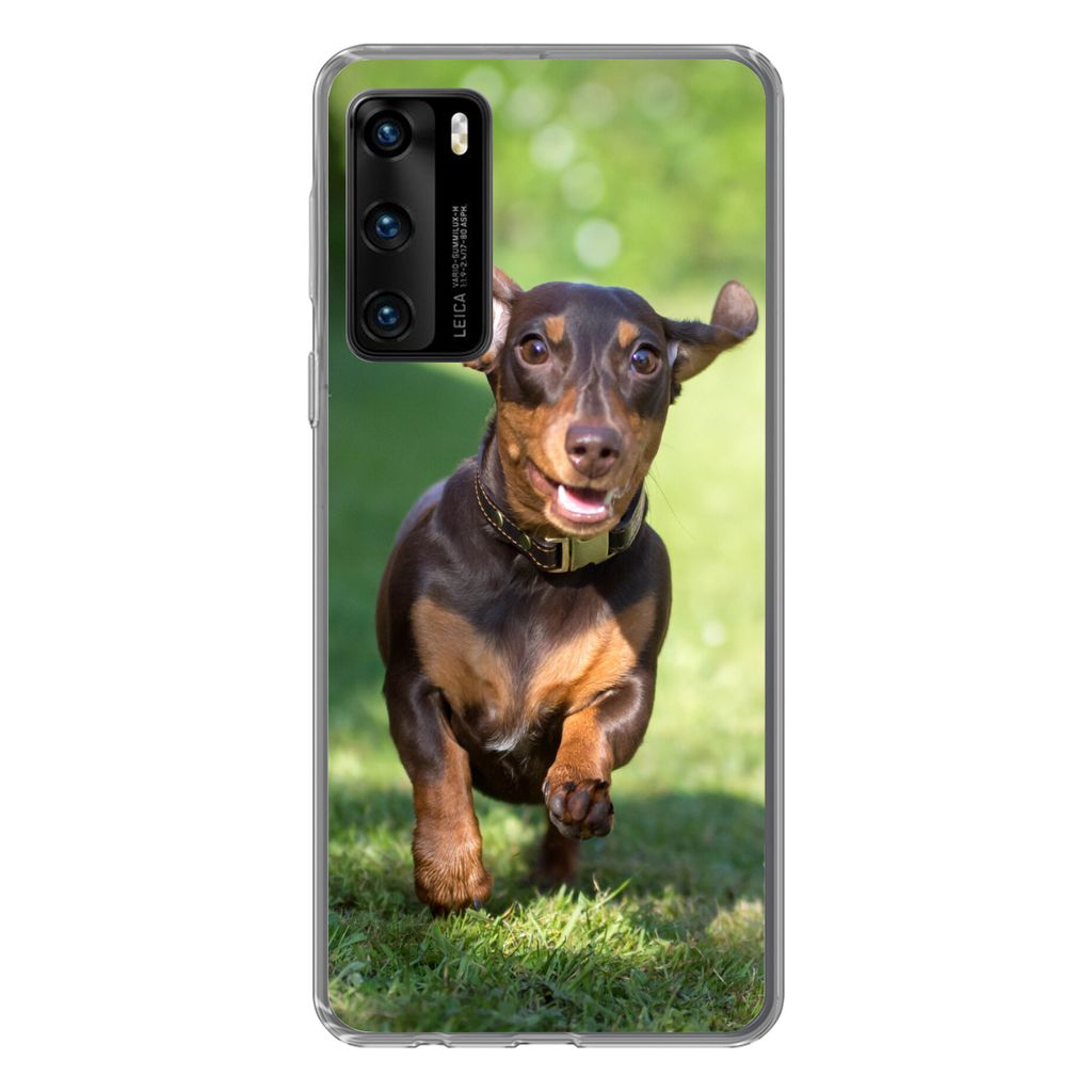 MuchoWow Handyhülle Schutzhülle Hülle für Huawei P40 Ein sprintender Dackel Silikon Softcase Handy Hülle - Handytasche