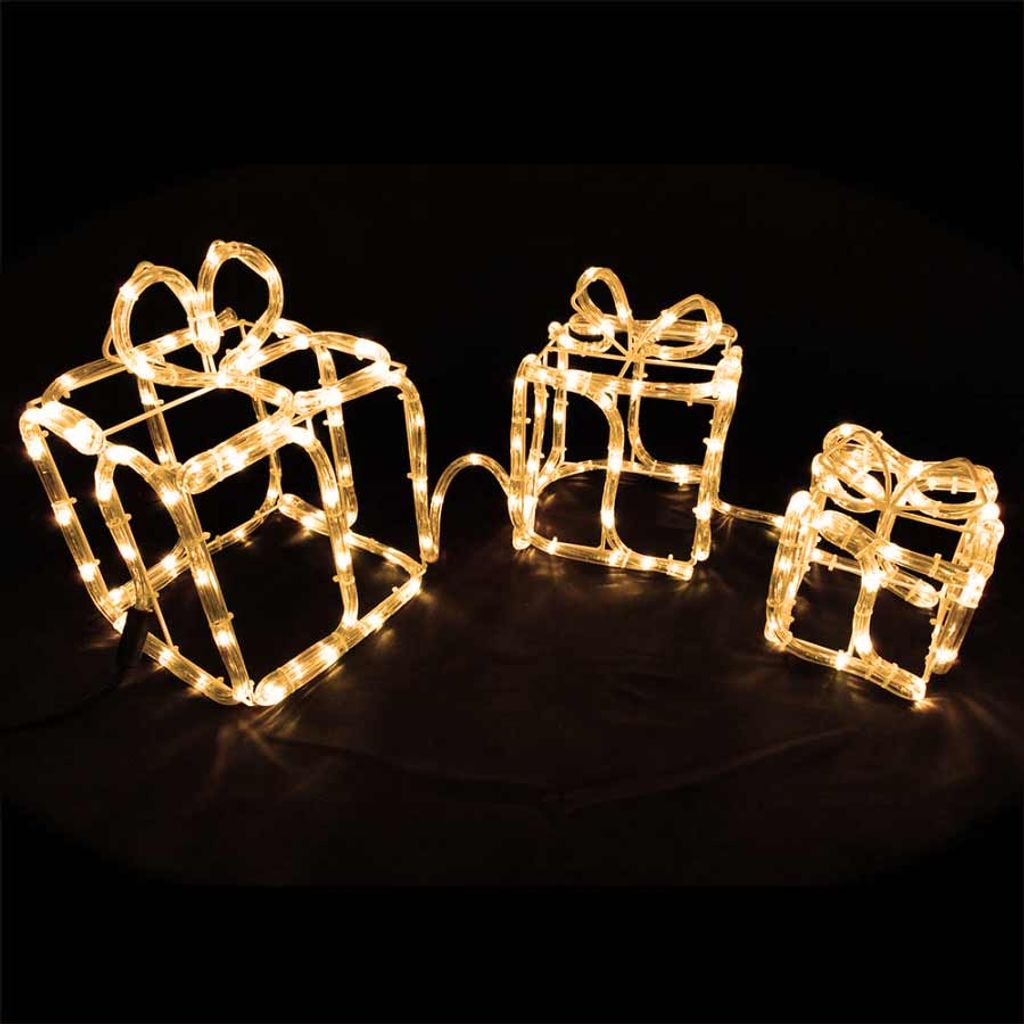 Geschenkboxen 3er-Set aus Drahtgestell und Lichtschlauch Produktbild 