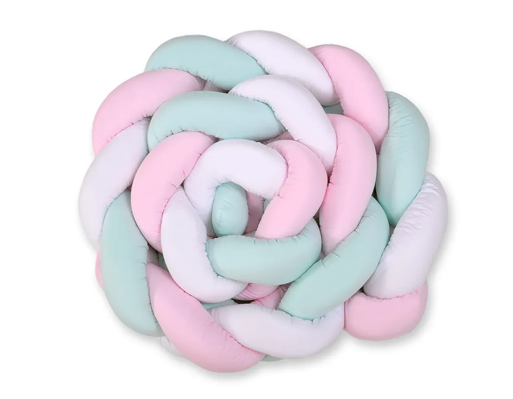 Tour de lit tressé 360 cm pour bébé, tresse de protection rose et menthe