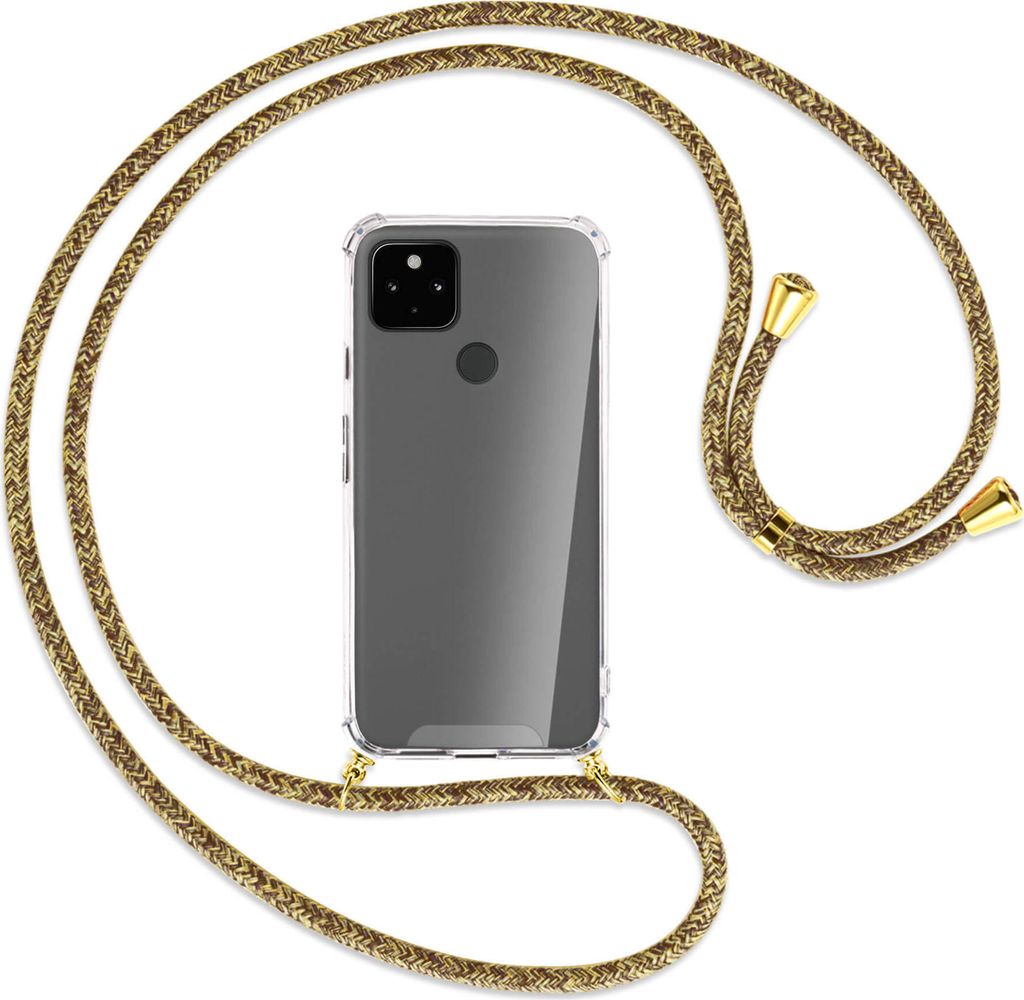 Handykette Backcover-Schutzhülle mit Band (Metall goldfarben) für Google Pixel 4a 5G - braun+beige