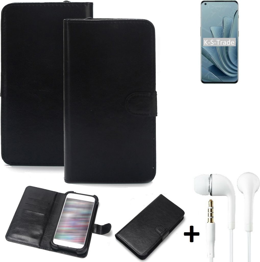 K-S-Trade Wallet Case Handyhülle kompatibel mit OnePlus 10 Pro Schutzhülle Flip cover Flipstyle Tasche Hülle Flipcover Slim Bumper schwarz + in ear