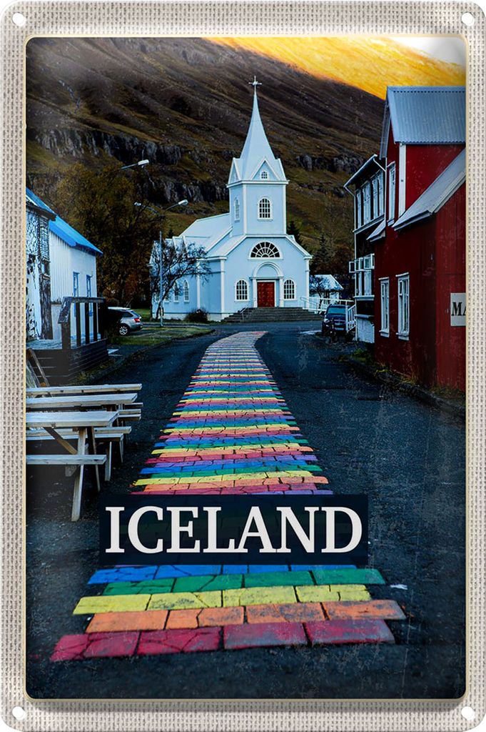 Blechschild Reise 20x30cm Iceland Inselstaat Kirche