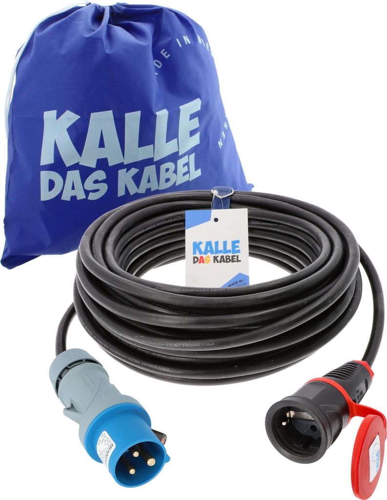 KALLE DAS KABEL CEE Adapterleitung 3G 1,5 mm² 25 Meter CEE Stecker-SCHUKO Kupplung 230V 16A Schutzart IP44 Adapterkabel Verlängerungsleitung Auß...