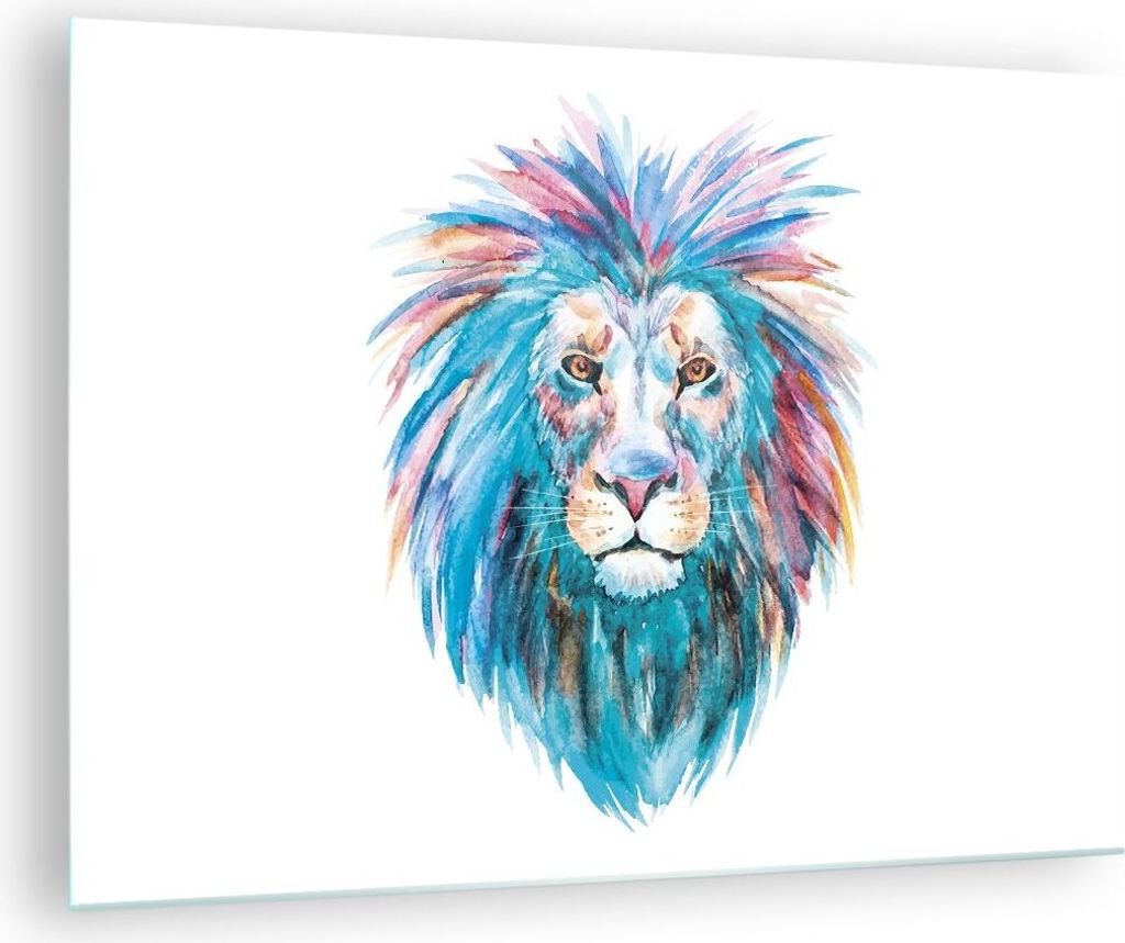 Bilder auf glas - Einteilig - Bunt Löwe Mähne - 70x50cm - Glasbilder - Wandbilder - Bilder - zum Aufhängen bereit - Wanddekoration aus Glas - Gl...