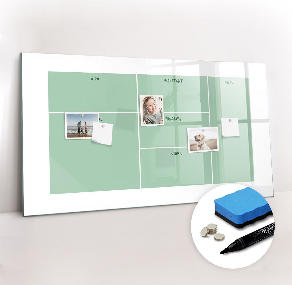 Magnetpinnwand Memoboard - Zubehörsatz - Schwarzer Marker + Schwamm + Magnete - 120 x 60 cm - Büroorganisator