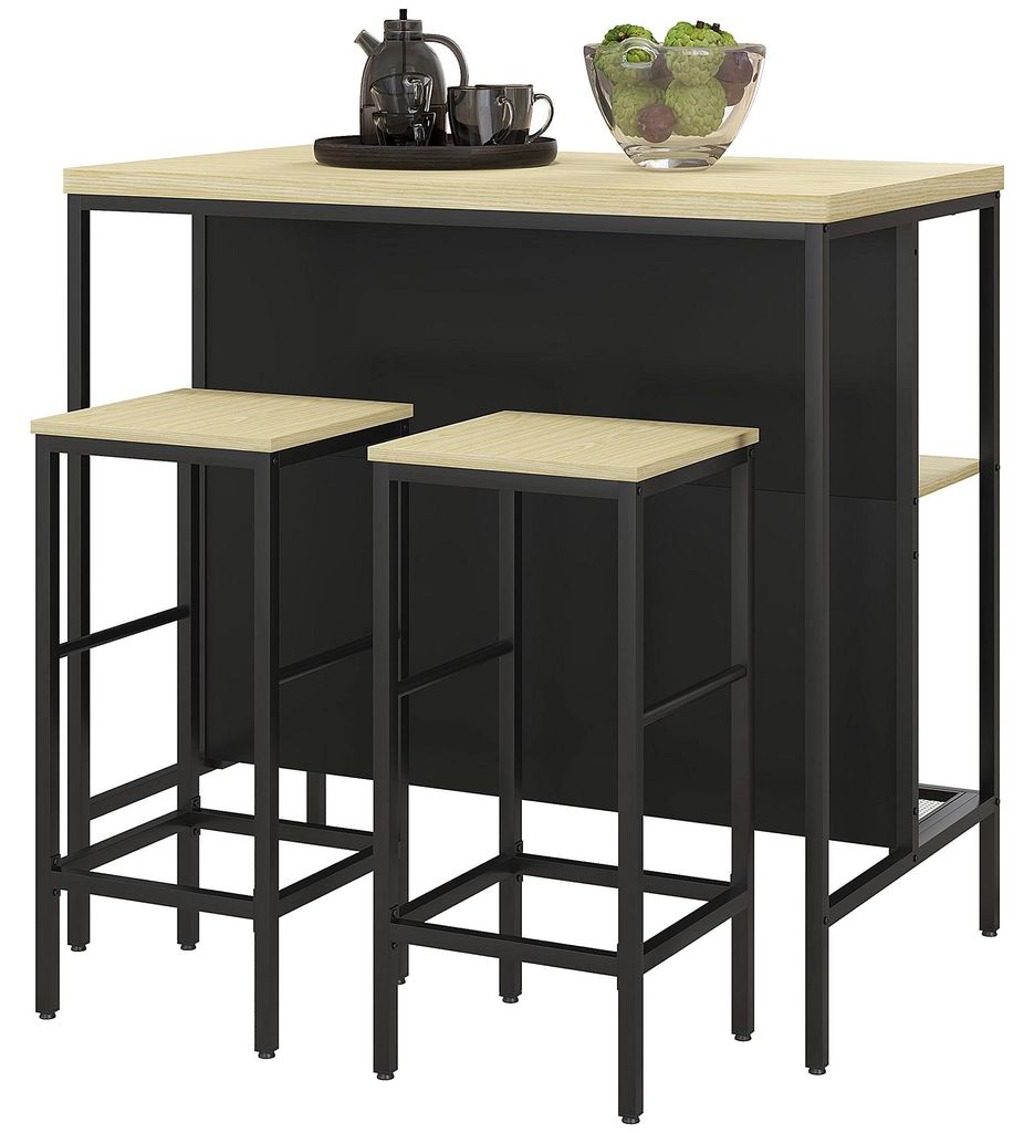 HOMCOM barset, inclusief bartafel en 2 barkrukken, Productafbeelding 