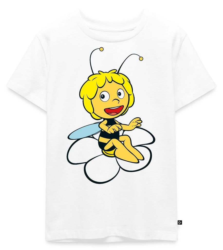 Spreadshirt Biene Maja Sitzt auf Blume Kinder Premium T-Shirt, 98/104 (2 Jahre), Weiß