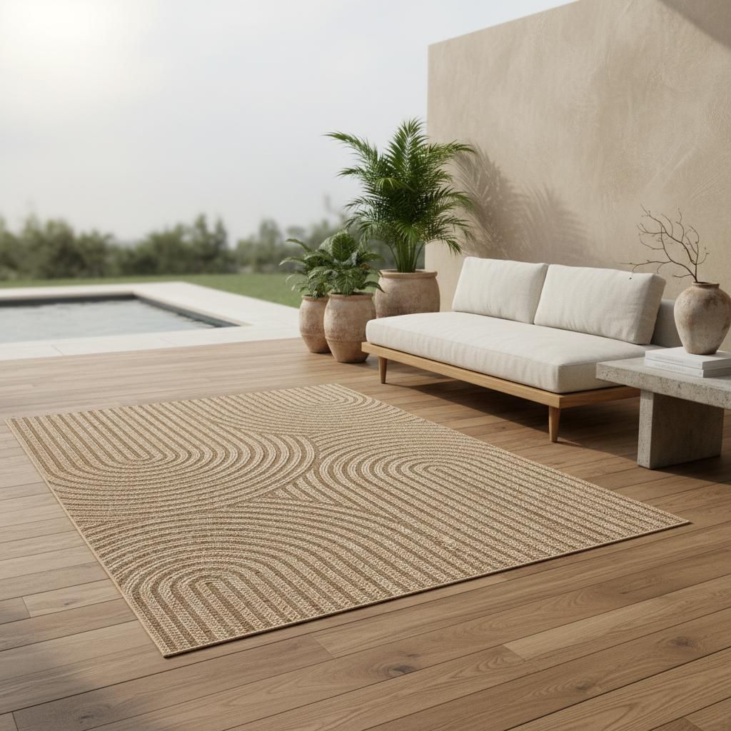 Balkonteppich Naturlook UV-Beständig Waschbar Strapazierfähig | Beige 280x370 cm Küche Balkon Fußbodenheizung geeignet | ARLBERG – Kadima Design