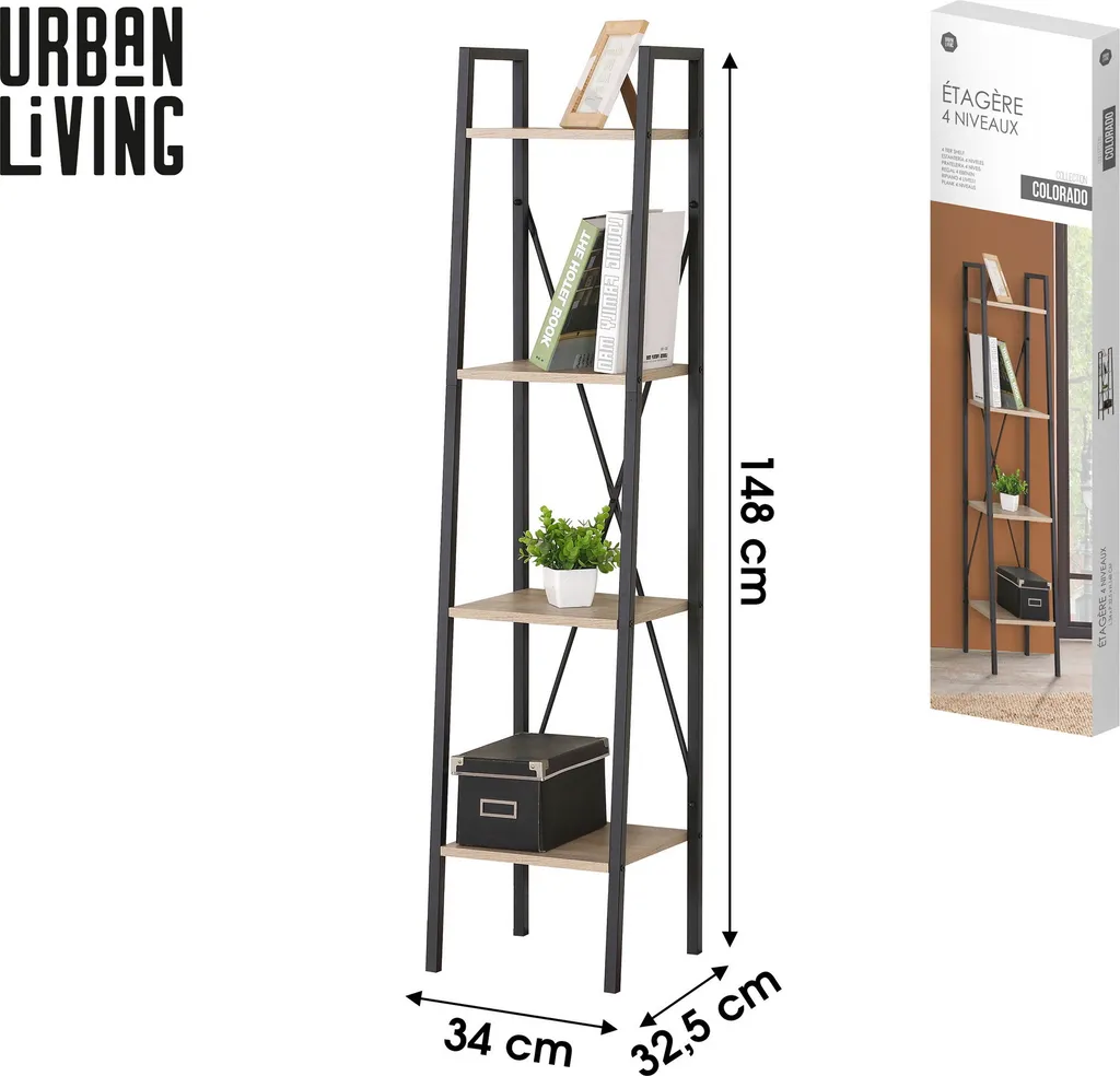 Étagère Colorado 5 niveaux bois et métal 148 cm gain de place design