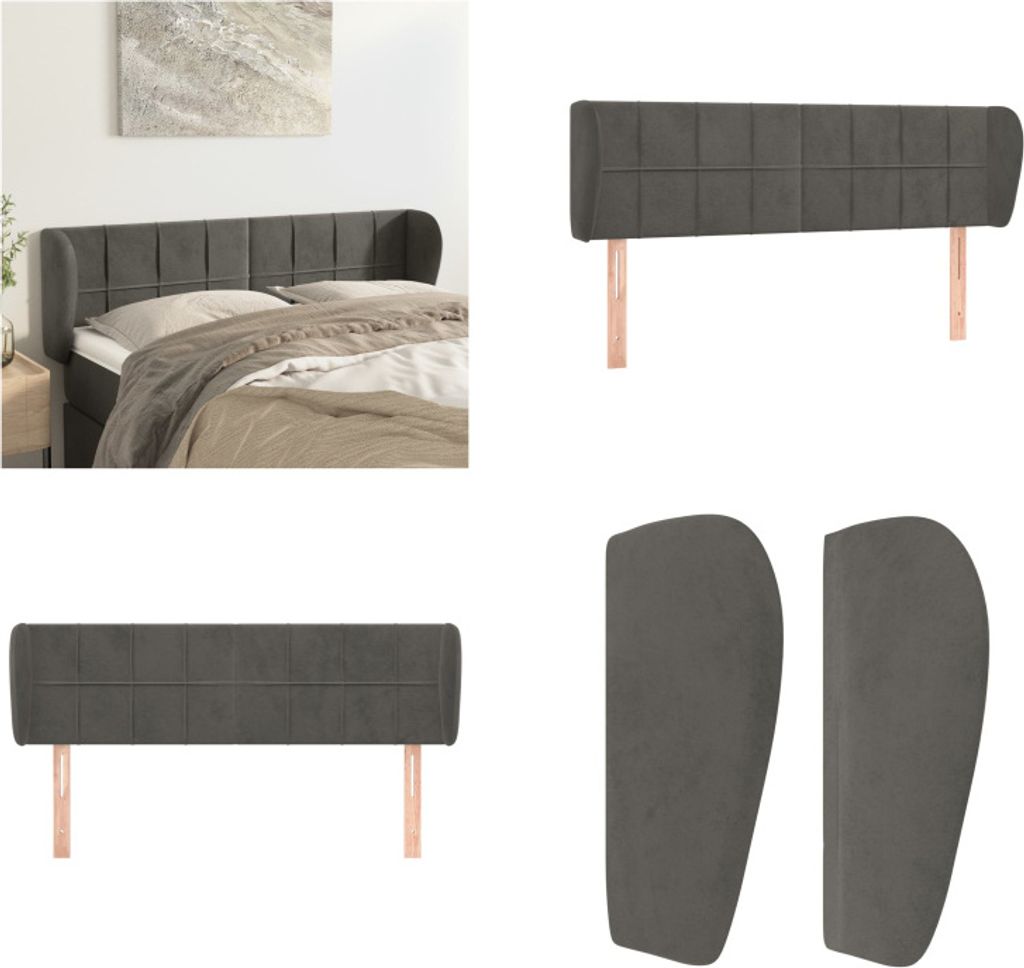 vidaXL Kopfteil mit Ohren Dunkelgrau 147x23x78/88 cm Samt - Kopfteil - Kopfteile - Bett-Kopfteil - Bettkopfteil