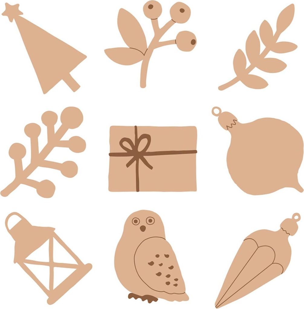 27 Mini Holzdekorationen - Weihnachtsmotiv