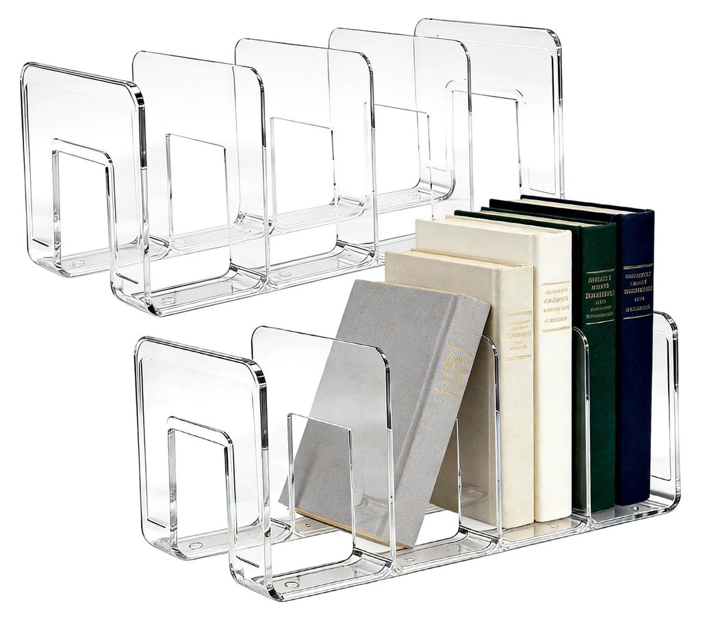 2 Stück Briefhalter Transparent, Stehsammler 26 × 12 cm, Schreibtisch Zeitschriftensammler mit 4 Fächern, Organizer für Bücher, Umschläge, Po...