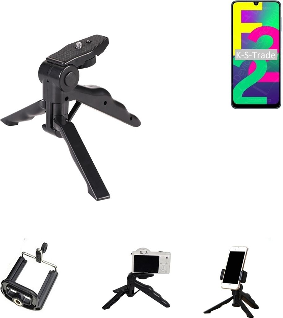 K-S-Trade Stativ Tisch-Ständer Dreibein Handy-Stativ Ständer kompatibel mit Samsung Galaxy F22 Mini-Stativ Smartphone Tripod Handy-Stativ aus