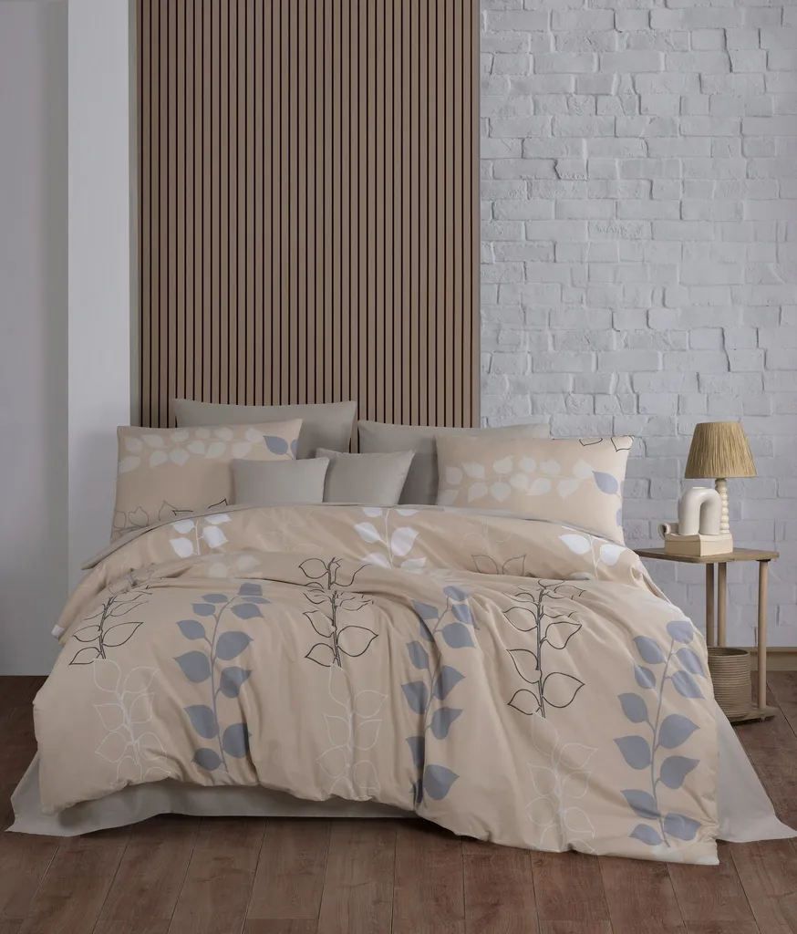 Set Letto Matrimoniale Henna Beige 100% Cotone Ranforce L'Essentiel