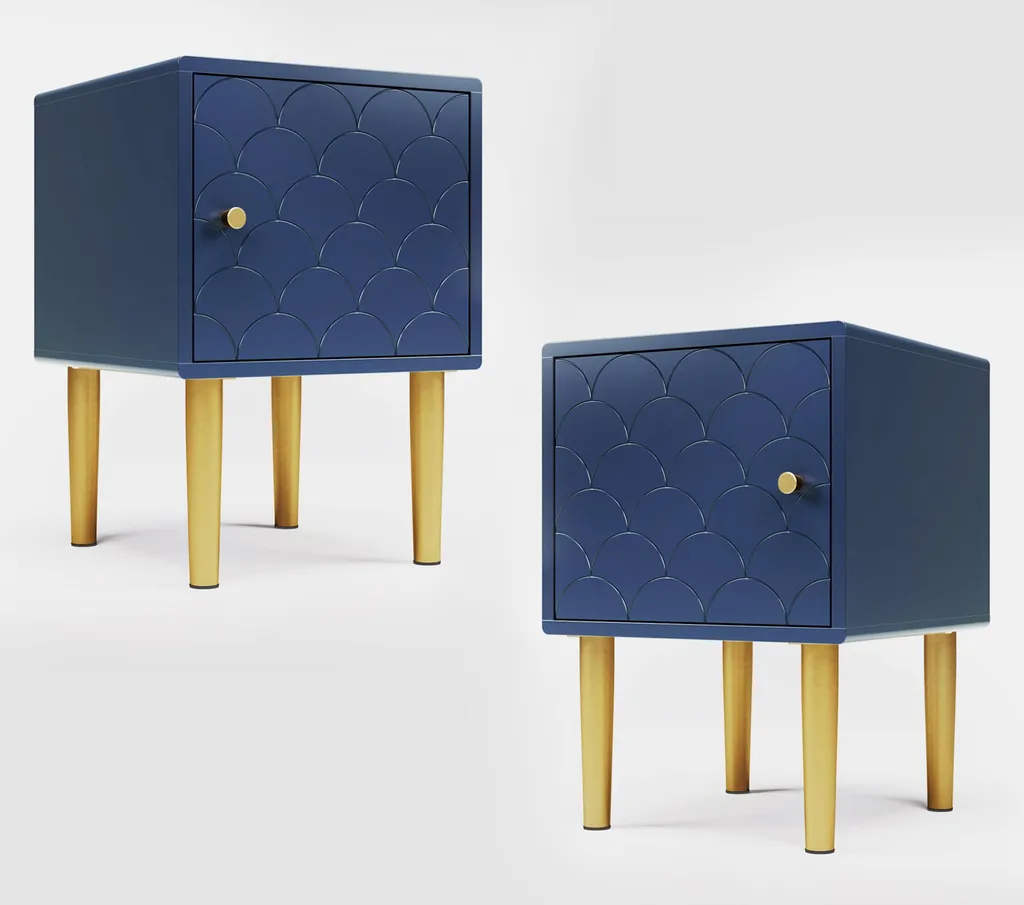 Table de chevet design écailles de poisson bleu marine en lot de 2