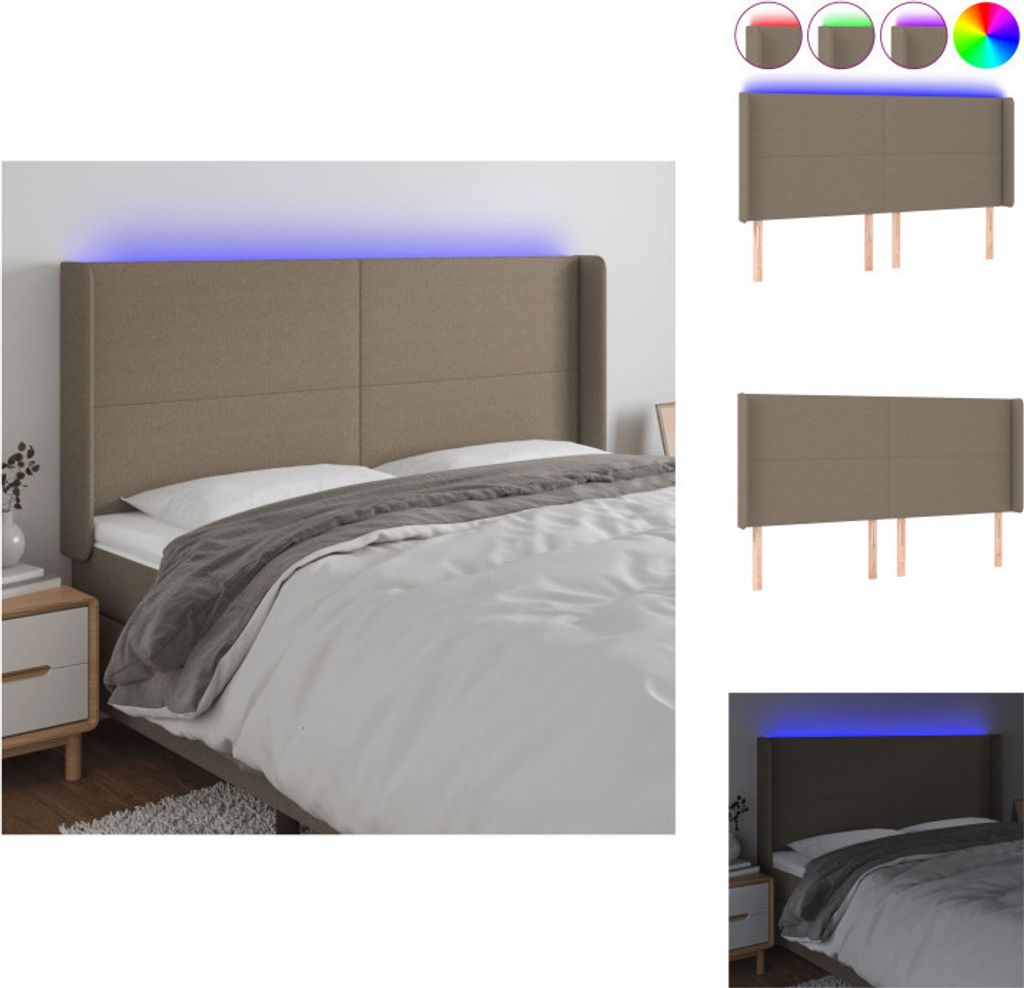 vidaXL LED Kopfteil Taupe 183x16x118/128 cm Stoff - Kopf- & Fußenden