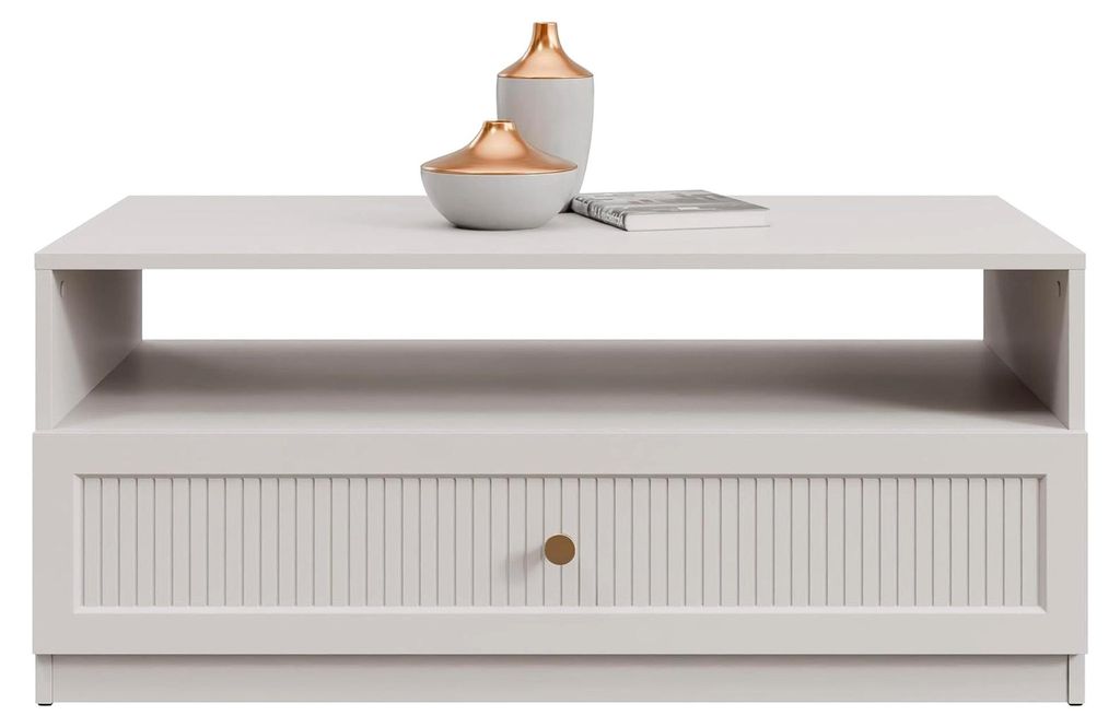 Couchtisch mit Schublade Ferena, Kaffeetisch mit Fächern, Sofatisch, Wohnzimmertisch, Teetisch (Cashmere)