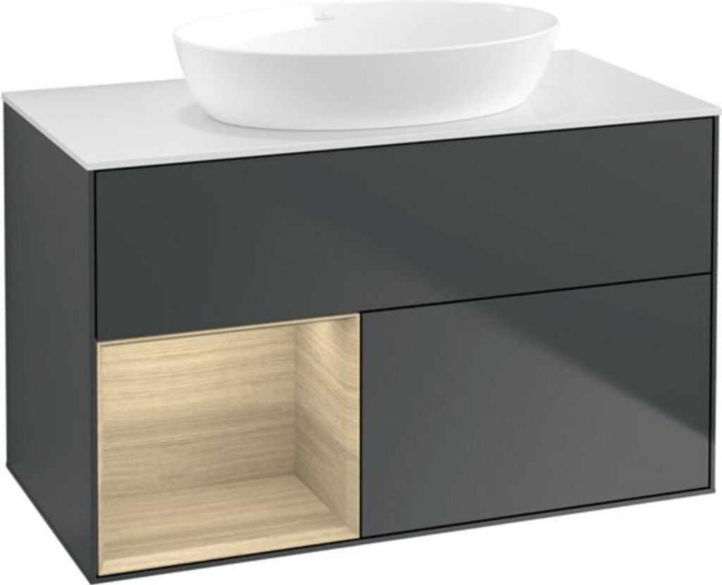 V&B Waschtischunterschrank Wandbeleuchtung Finion 100, Pl wh. m, Reg Oa ven, md bl. m Lac