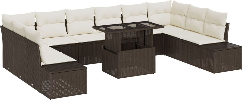 Best Möbel 11-teiliges Gartensofa-Set mit Kissen Braun Poly-Rattan - Gartensofas CHY322132