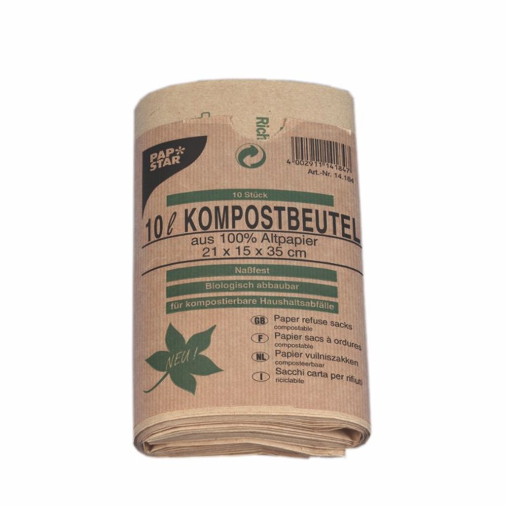 nassfest 20 500x Papier-Kompostbeutel Biomüllbeutel 16 x 36 cm Braun 