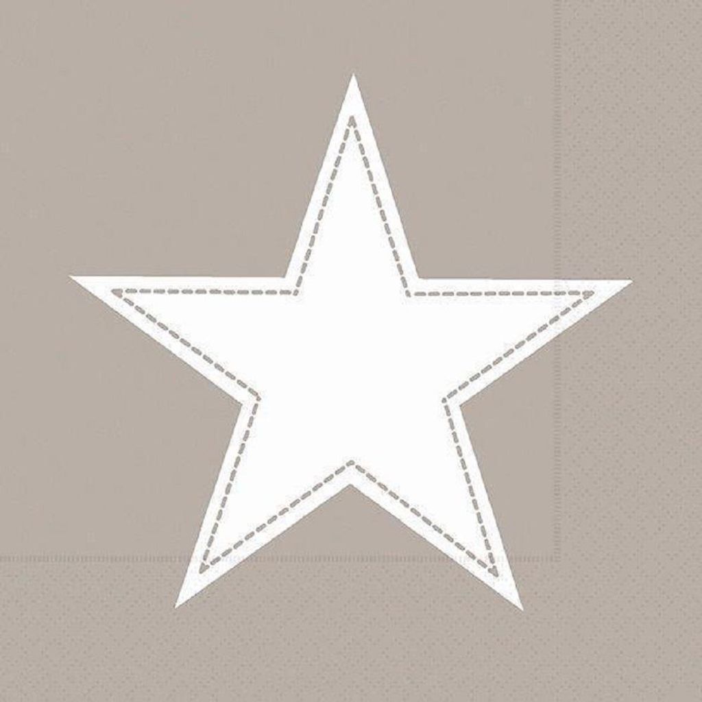 20 LUNCH SERVIETTEN. Weißer Stern auf taupe. SIMPLY STAR TAUPE