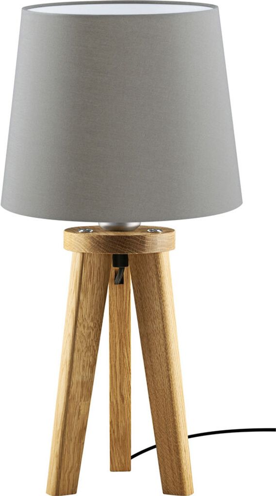 Elli Tischleuchte Massivholz Asteiche geölt Baumwolle taupe