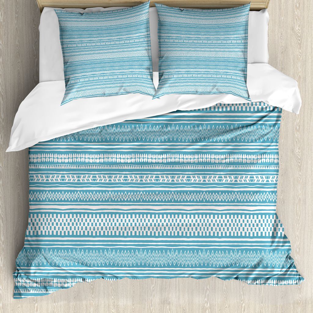ABAKUHAUS aztekisch Bettbezug Set für Einzelbetten, Horizontale Streifen und Zickzacke, Milbensicher Allergiker geeignet mit Kissenbezug, 155 cm x...
