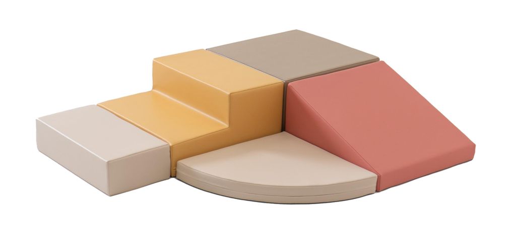 A set of colorful foam climbing modules for children, arranged in a playful configuration.