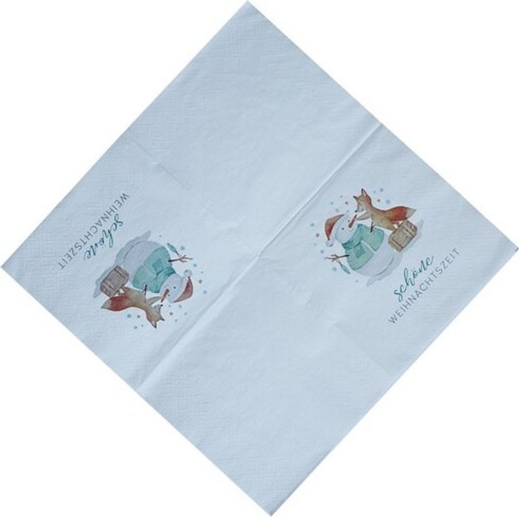 20 Servietten Schöne Weihnachtszeit - Fuchs baut Schneemann Produktbild 