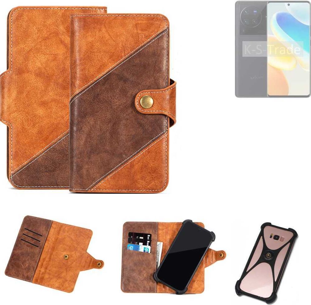 K-S-Trade Handyhülle Schutzhülle Bookstyle Case Wallet-Case kompatibel mit Vivo X80 Pro Cover Klapphülle Kantenschutz Smartphone dunkelbraun braun